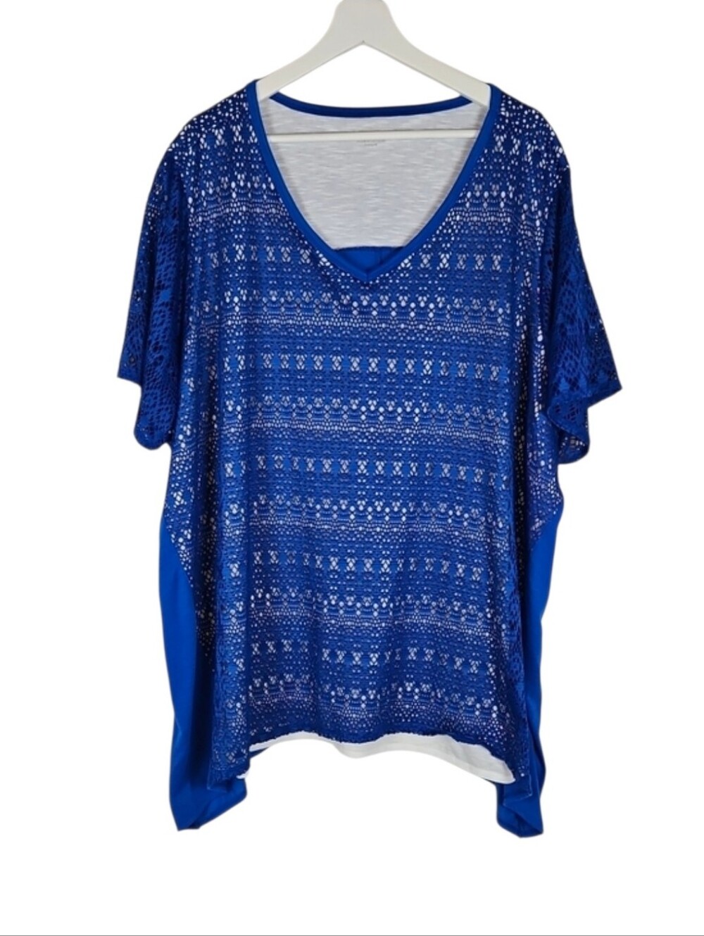 Catherines Blue Lace Casual Short Sleeve Layer Tee Tshirt Top, Women's 3X Plus